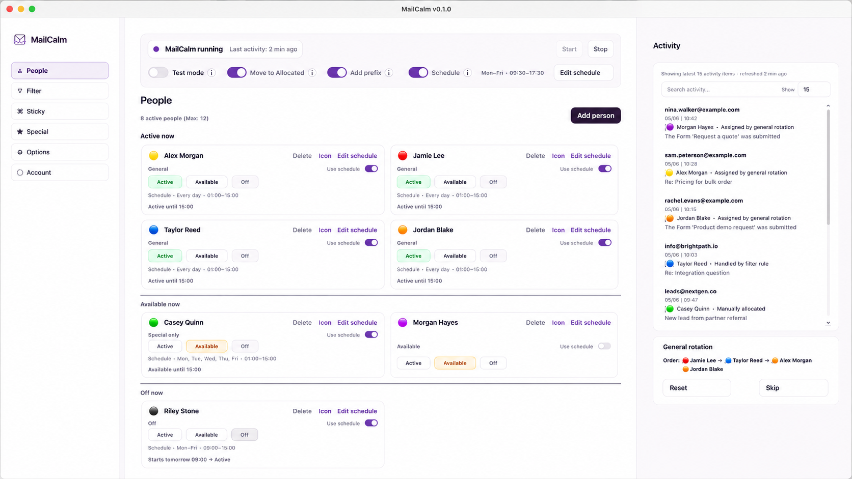 MailCalm app dashboard
